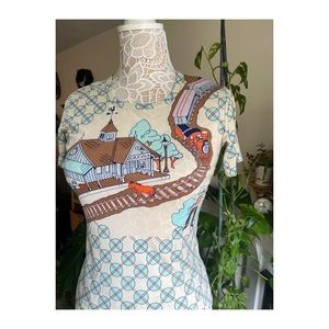 70s Novelty Print Top - Train Station,Cowboy,Horse